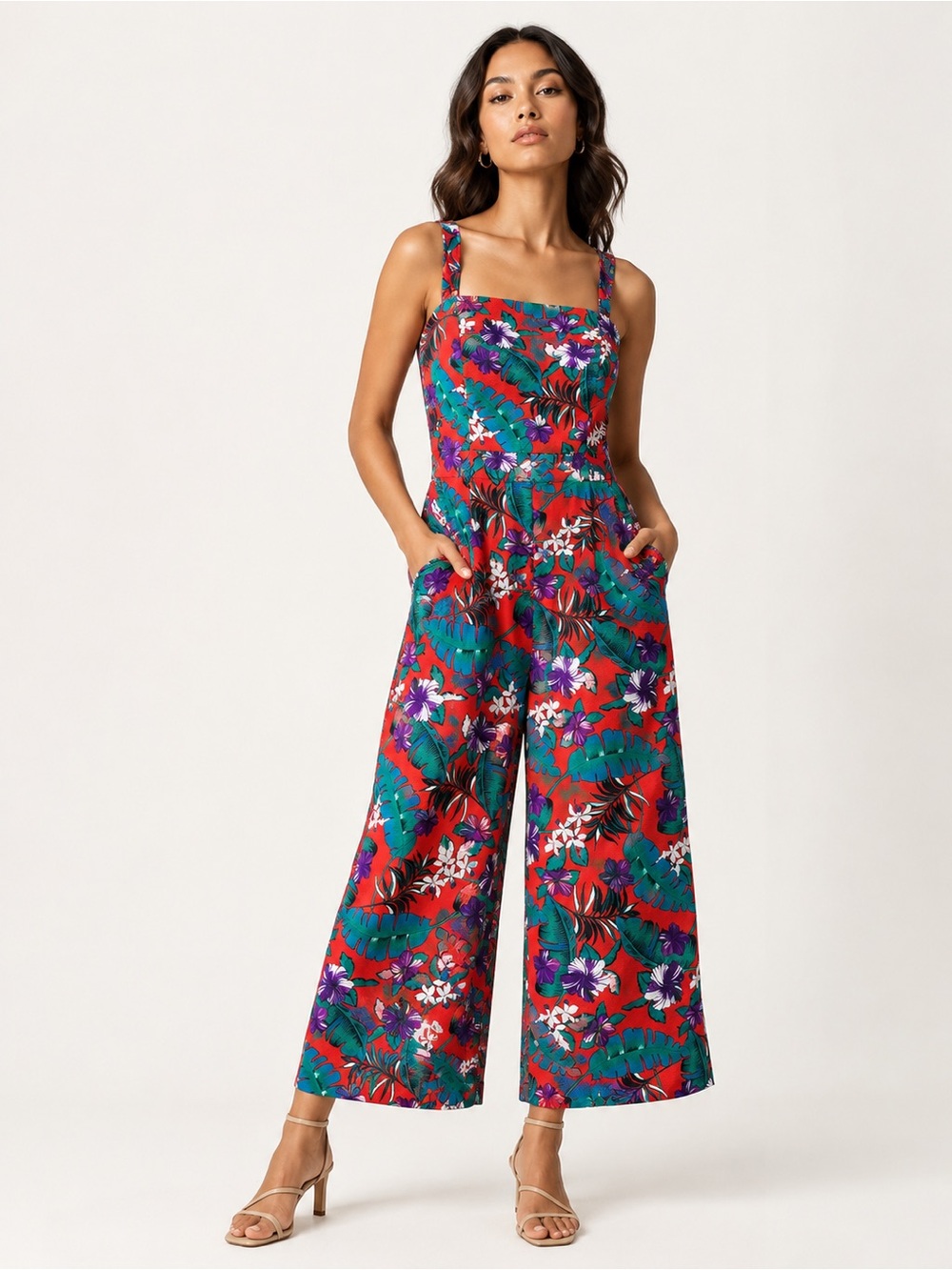 Floral Wide-Leg Jumpsuit - Tropical Print
